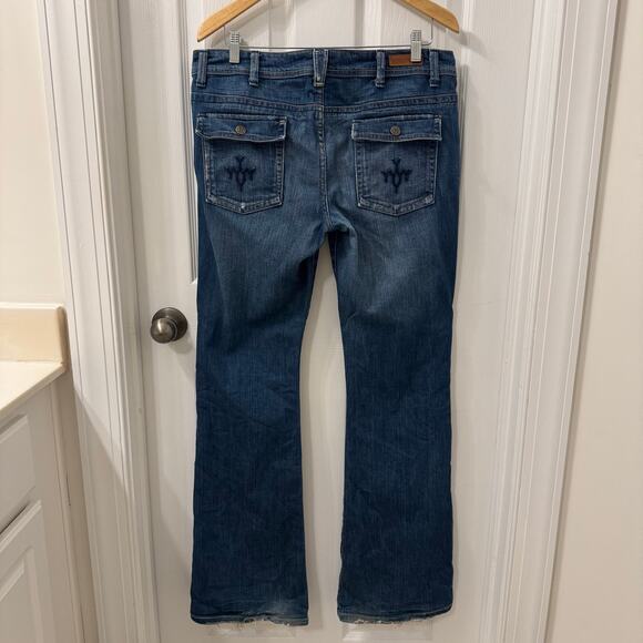 VTG Y2K Yanuk Women’s Worker Boyfriend Jeans Size 31 Bootcut Flare Dark Wash - Picture 4 of 11